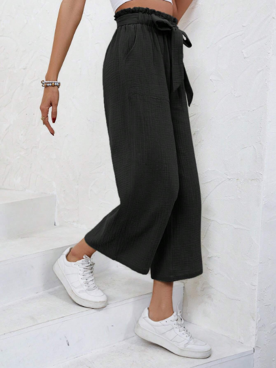 Frenchy Paperbag Waist Belted Wide Leg Pants