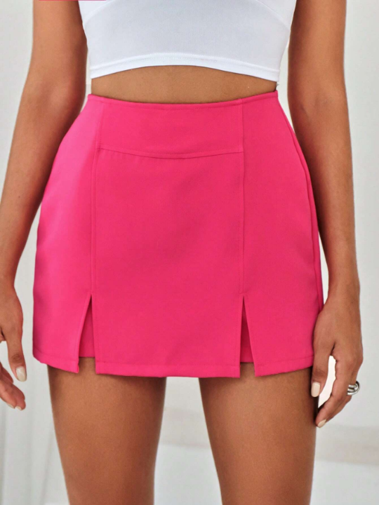 Solid Split Hem Skort