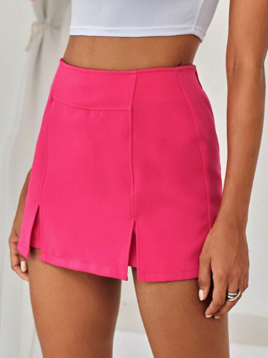 Solid Split Hem Skort