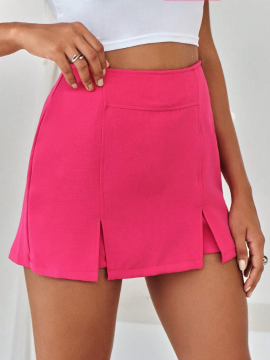 Solid Split Hem Skort