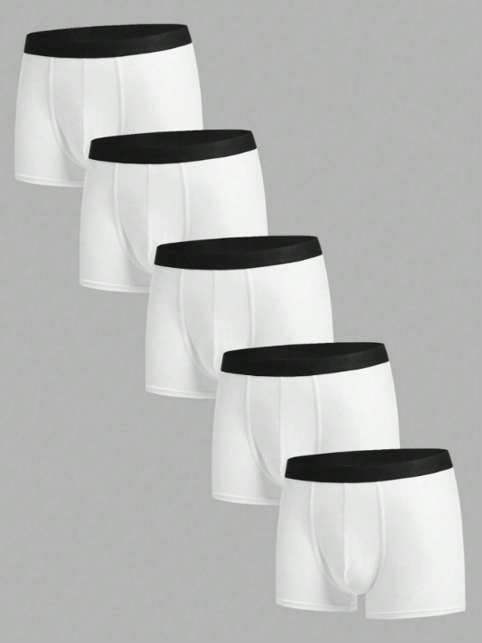 Men 5pcs Tape-waistband Contrast Tape Boxer Brief