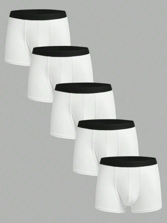 Men 5pcs Tape-waistband Contrast Tape Boxer Brief