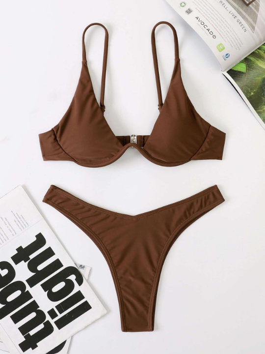 Solid Underwire Bikini Swimsuit