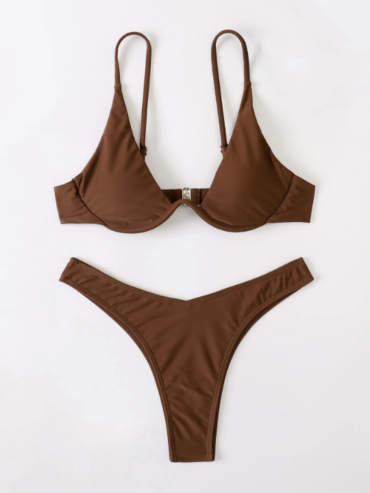 Solid Underwire Bikini Swimsuit