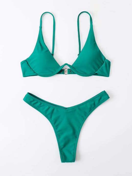 Solid Underwire High Cut Bikini Swimsuit