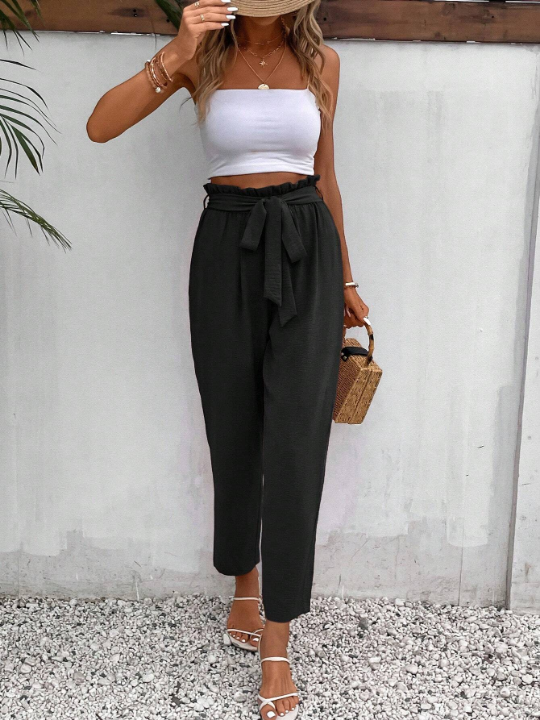 Frenchy Paperbag Waist Belted Pants