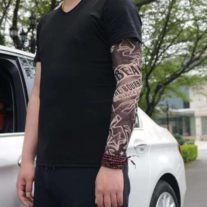 1pc Seamless, Quick-dry, Sun Protection, Tattoo Printed, Ice Sleeve Outdoor Cycling, Fishing, Mountaineering, fashionable,Traveling Arm Sleeves, Random Color/style