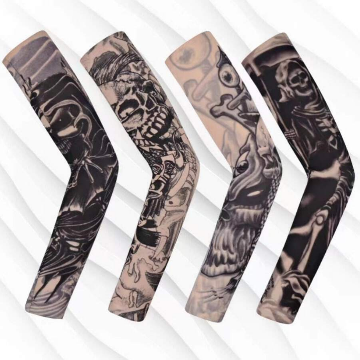 1pc Seamless, Quick-dry, Sun Protection, Tattoo Printed, Ice Sleeve Outdoor Cycling, Fishing, Mountaineering, fashionable,Traveling Arm Sleeves, Random Color/style