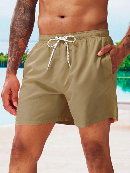 Manfinity Swimmode Men Slant Pockets Drawstring Waist Swim Trunks