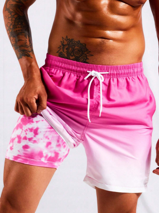 Manfinity Swimmode Men Ombre Drawstring Waist Swim Trunks