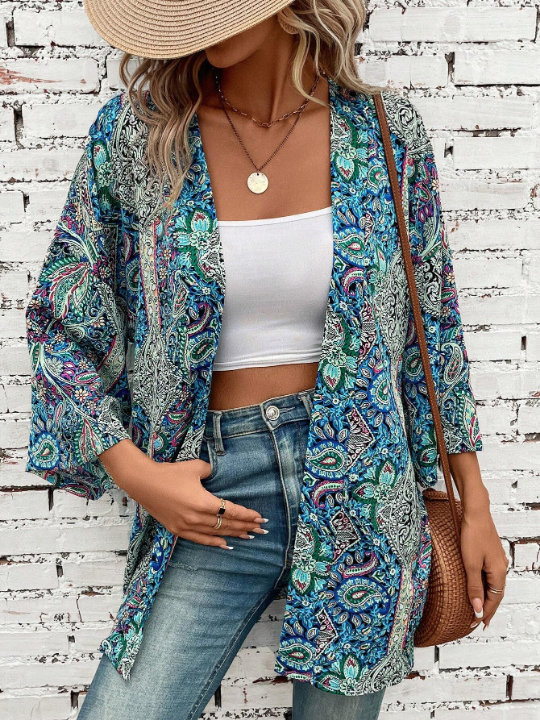 VCAY Paisley Print Open Front Kimono