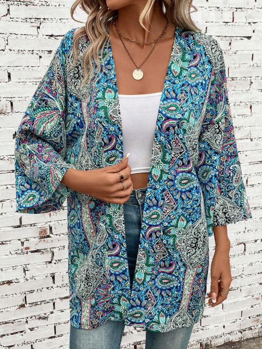 VCAY Paisley Print Open Front Kimono