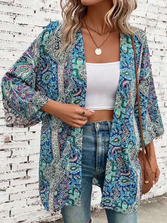 VCAY Paisley Print Open Front Kimono