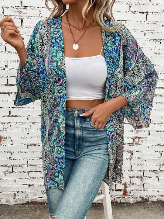 VCAY Paisley Print Open Front Kimono