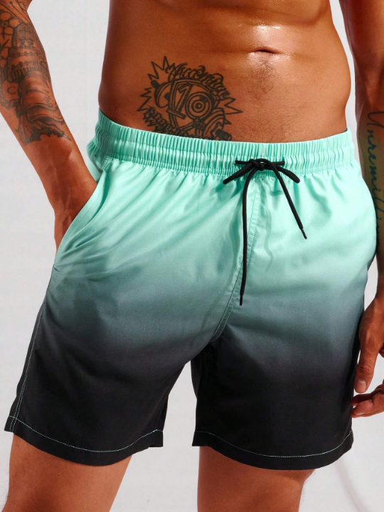 Manfinity Swimmode Men Ombre Drawstring Waist Swim Trunks