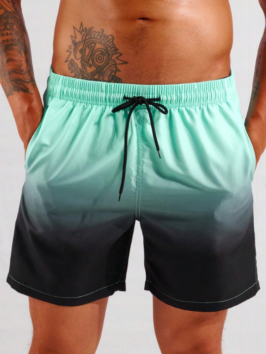 Manfinity Swimmode Men Ombre Drawstring Waist Swim Trunks