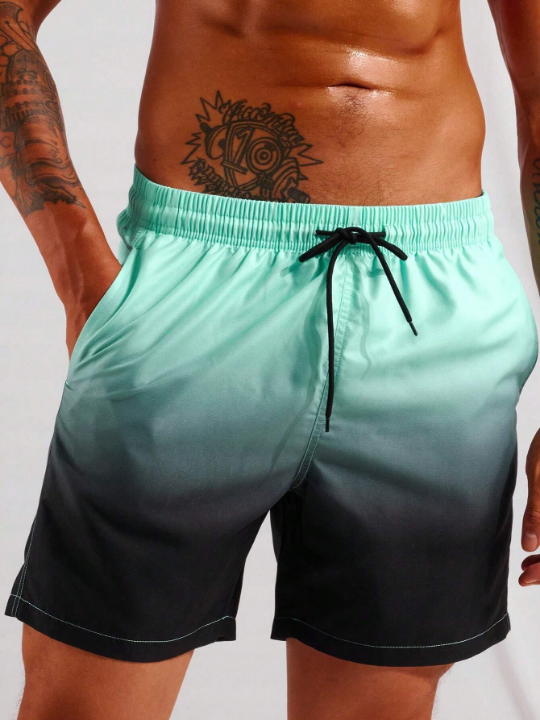 Manfinity Swimmode Men Ombre Drawstring Waist Swim Trunks