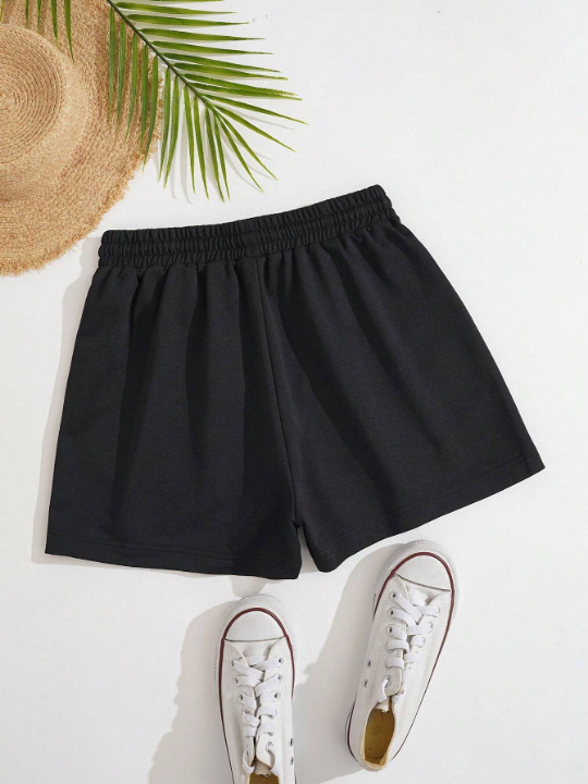 Solid Drawstring Waist Track Shorts