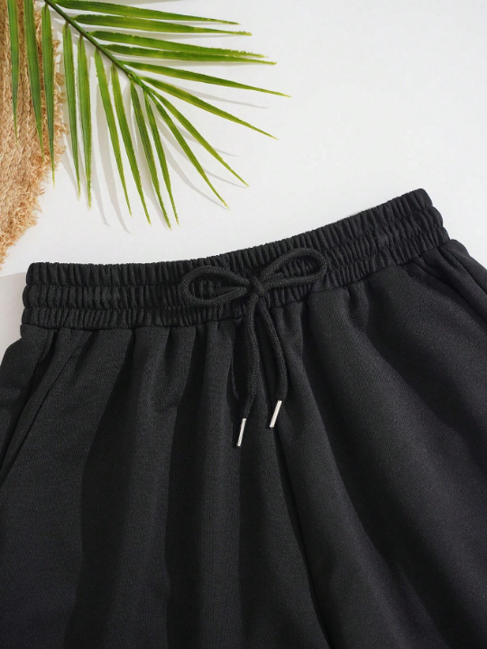 Solid Drawstring Waist Track Shorts