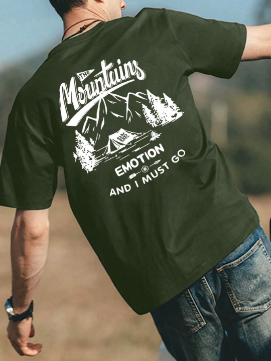 Men Mountain & Letter Graphic Tee