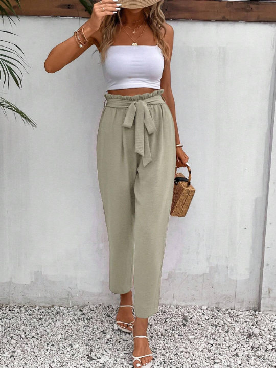 Frenchy Paperbag Waist Belted Pants