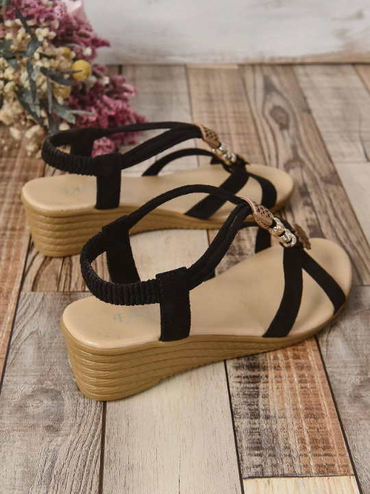 Women Metal Decor Slingback Wedge Sandals, Fashion Summer Sandals