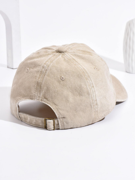 1pc Unisex Khaki Color Panda Embroidery Washed Soft Top Adjustable Baseball Cap For Daily Casual Wear