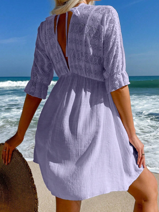 Swim Vcay Solid Deep V Neck Cover Up Dress