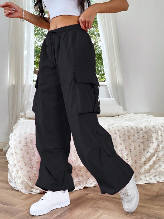 EZwear Flap Pocket Side Drawstring Waist Pants