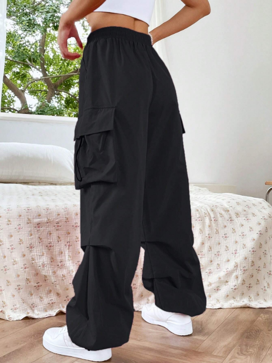 EZwear Flap Pocket Side Drawstring Waist Pants