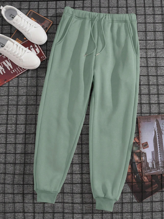 Men Solid Drawstring Waist Sweatpants