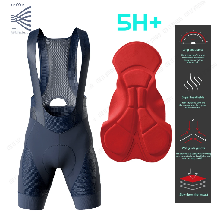 Men Solid High Elastic Wide Straps Cycling Bib Shorts Gym Clothes Men Biker Shorts