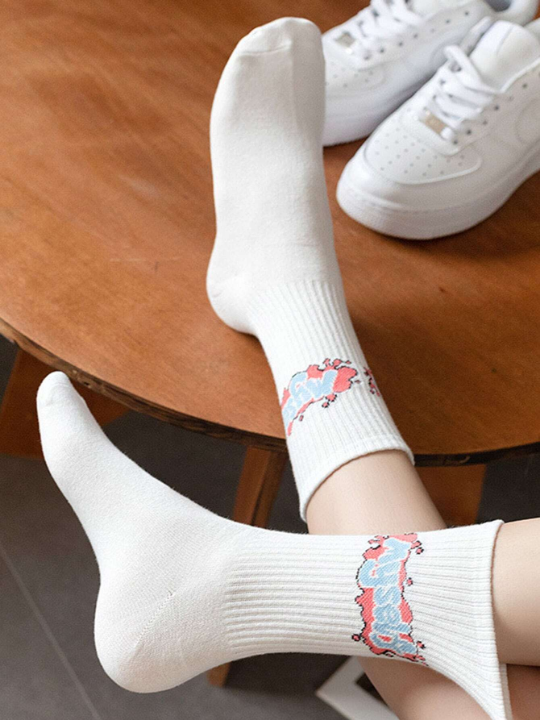 9 Pairs Unisex Random Color Letter Graphic Crew Socks