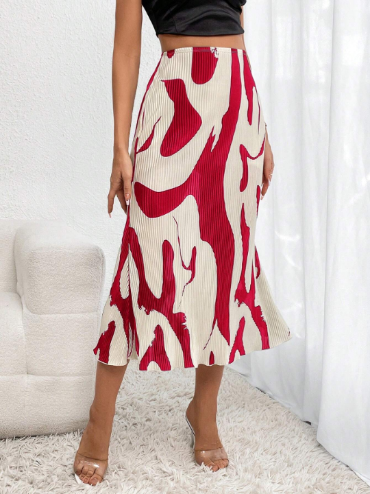 Privé Graphic Print Mermaid Hem Skirt