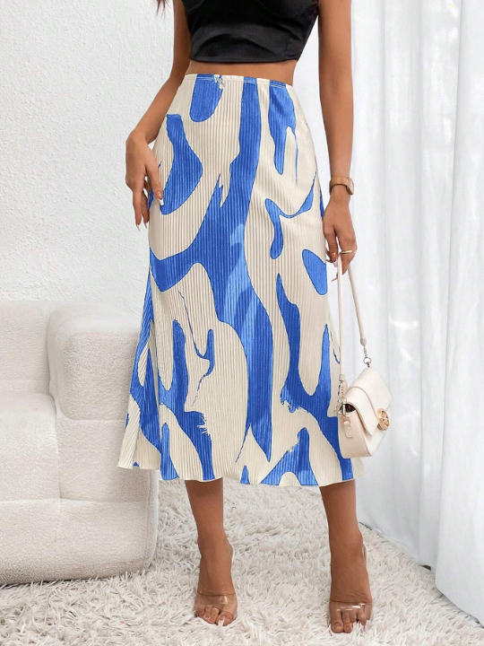 Privé Graphic Print High Waist Mermaid Hem Skirt