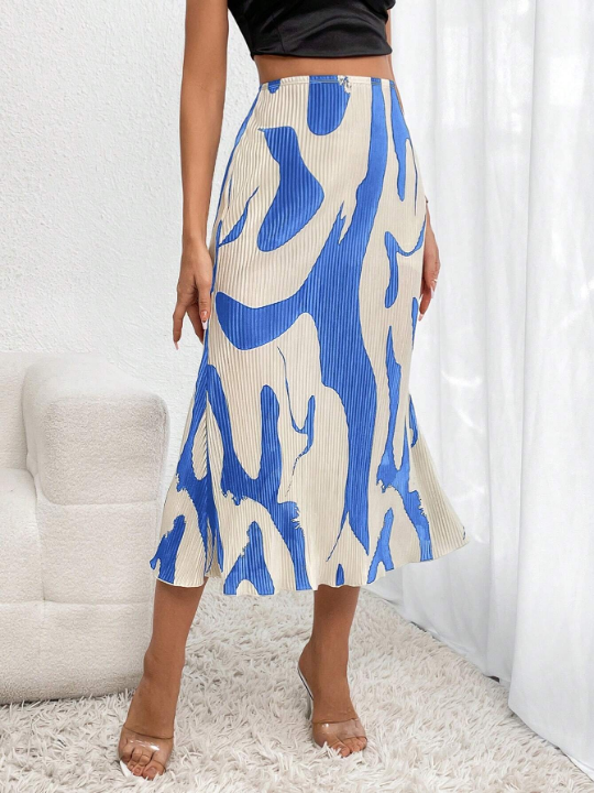 Privé Graphic Print High Waist Mermaid Hem Skirt