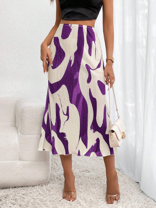 Privé Graphic Print Mermaid Hem Skirt