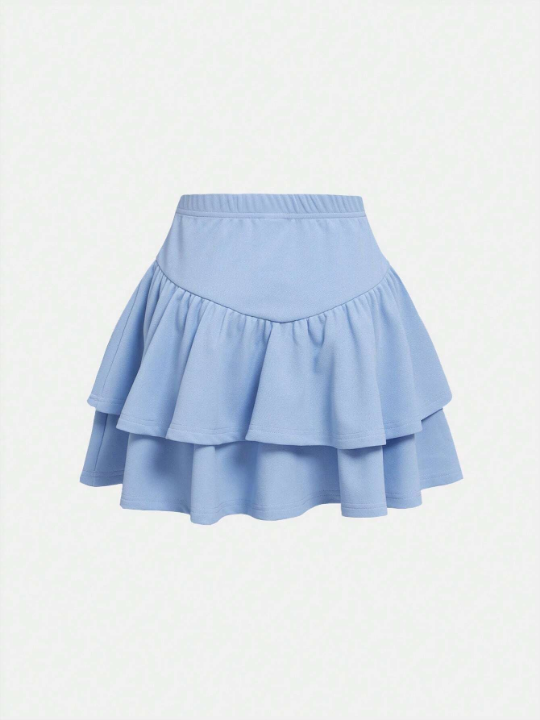 Tween Girl Elastic Waist Two Layer Hem Skirt