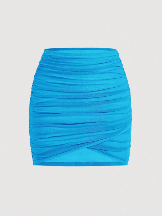 MOD Solid Ruched Wrap Hem Skirt