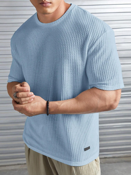 Manfinity Homme Loose Fit Men's Solid Color Waffle-Knit Tee