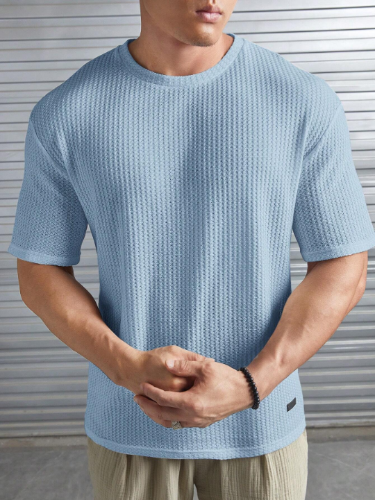 Manfinity Homme Loose Fit Men's Solid Color Waffle-Knit Tee