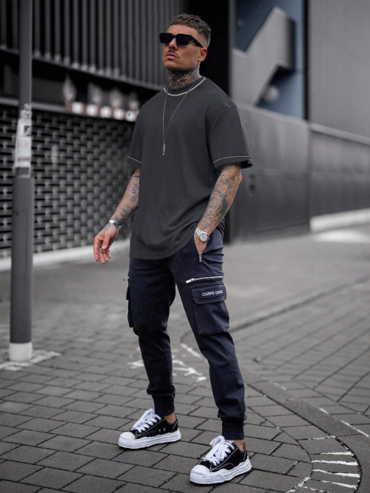 Men Contrast Binding Drop Shoulder Tee