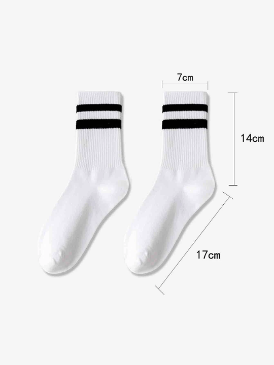 3 pairs of white striped mid-tube socks casual sports women's socks with shark pants outerwear tide socks stockings