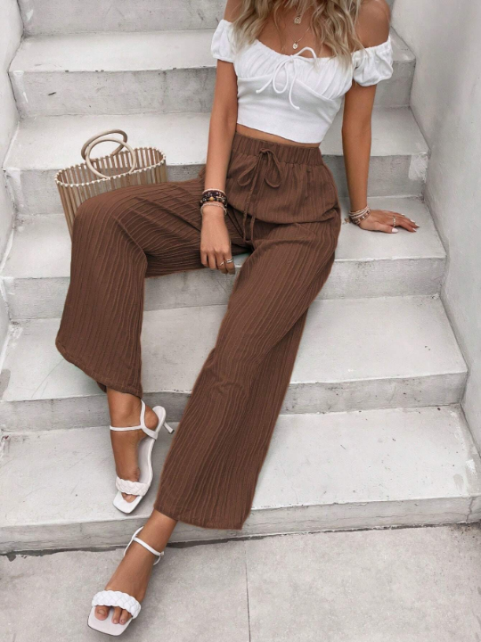 VCAY Solid Knot Waist Wide Leg Pants