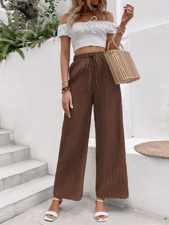 VCAY Solid Knot Waist Wide Leg Pants