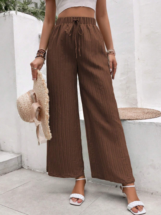 VCAY Solid Knot Waist Wide Leg Pants