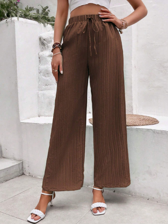 VCAY Solid Knot Waist Wide Leg Pants