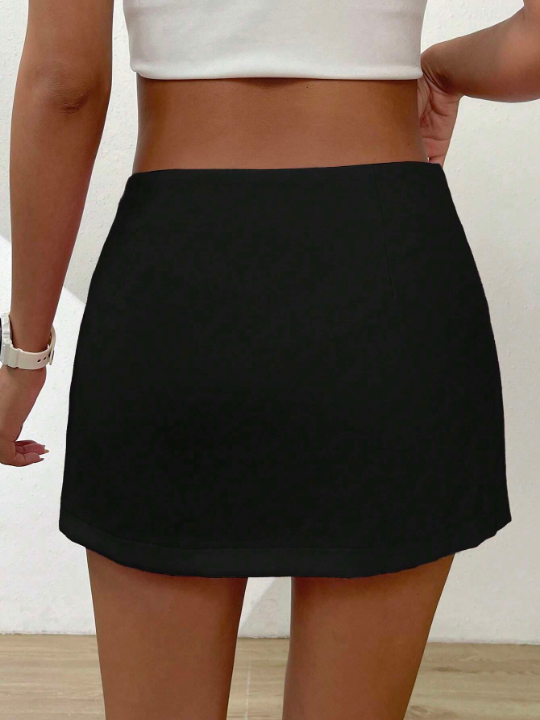 EZwear Summer Solid Wrap Front Asymmetrical Skirt