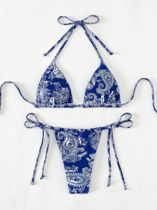 Swim BohoFeel Paisley Print Halter Triangle Bikini Swimsuit