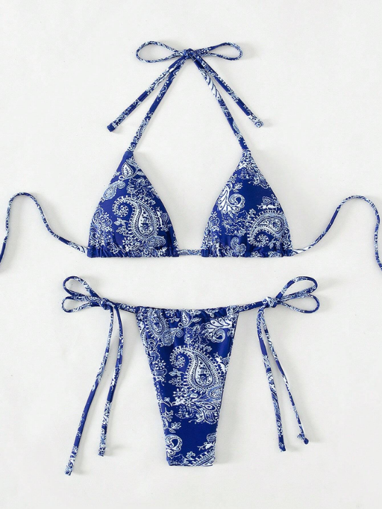 Swim BohoFeel Paisley Print Halter Triangle Bikini Swimsuit